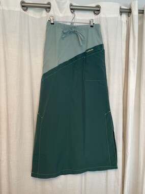 TPS The People Have Spoken Two-Tone Green Paneled Tech Maxi Skirt
Y2K